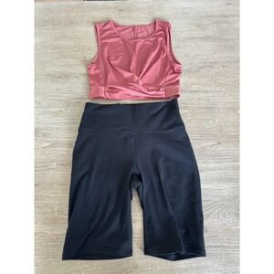 Fabletics Crisscross Crop Tank Top and Black Biker Shorts Small